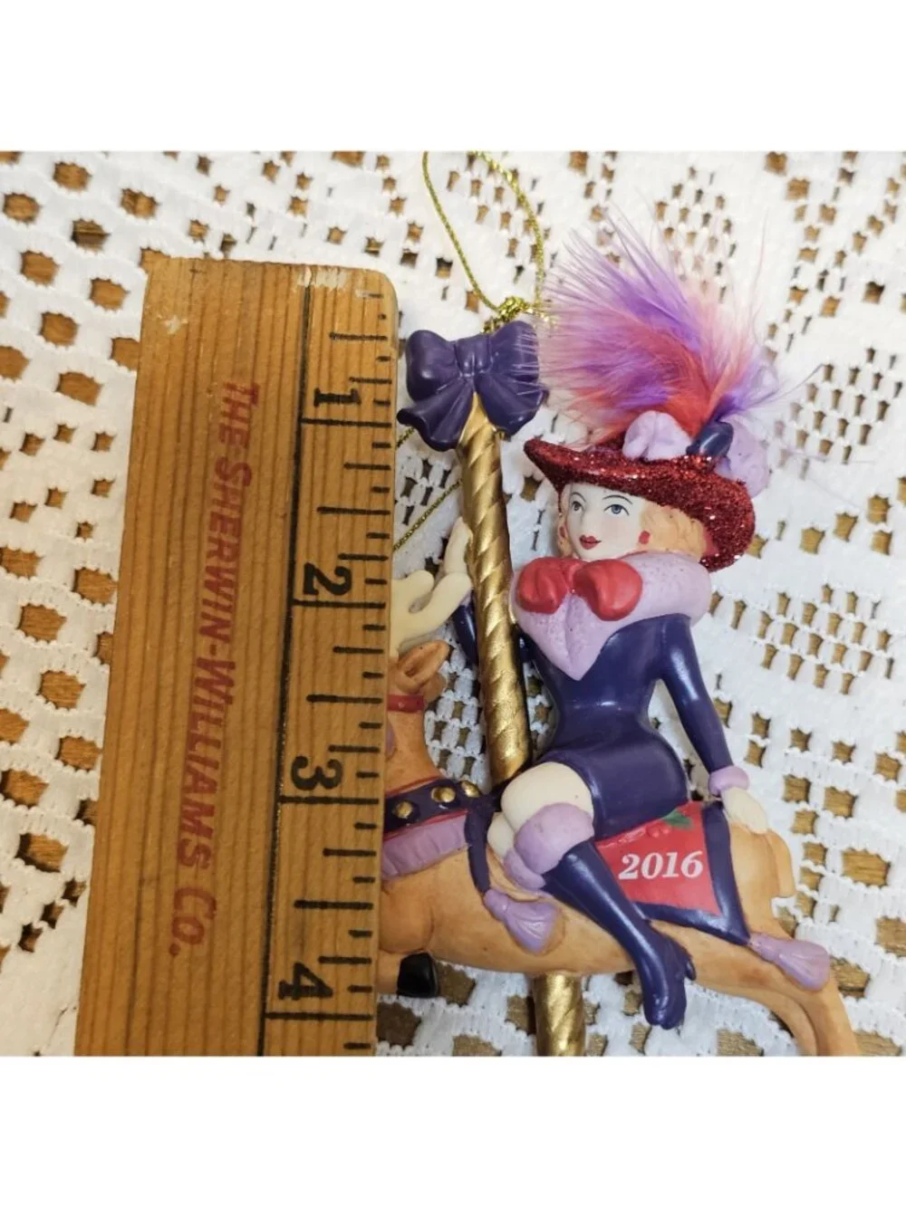 Danbury Mint Red Hat Society 2016 Ornament Lady Riding Carousel Reindeer BOXED